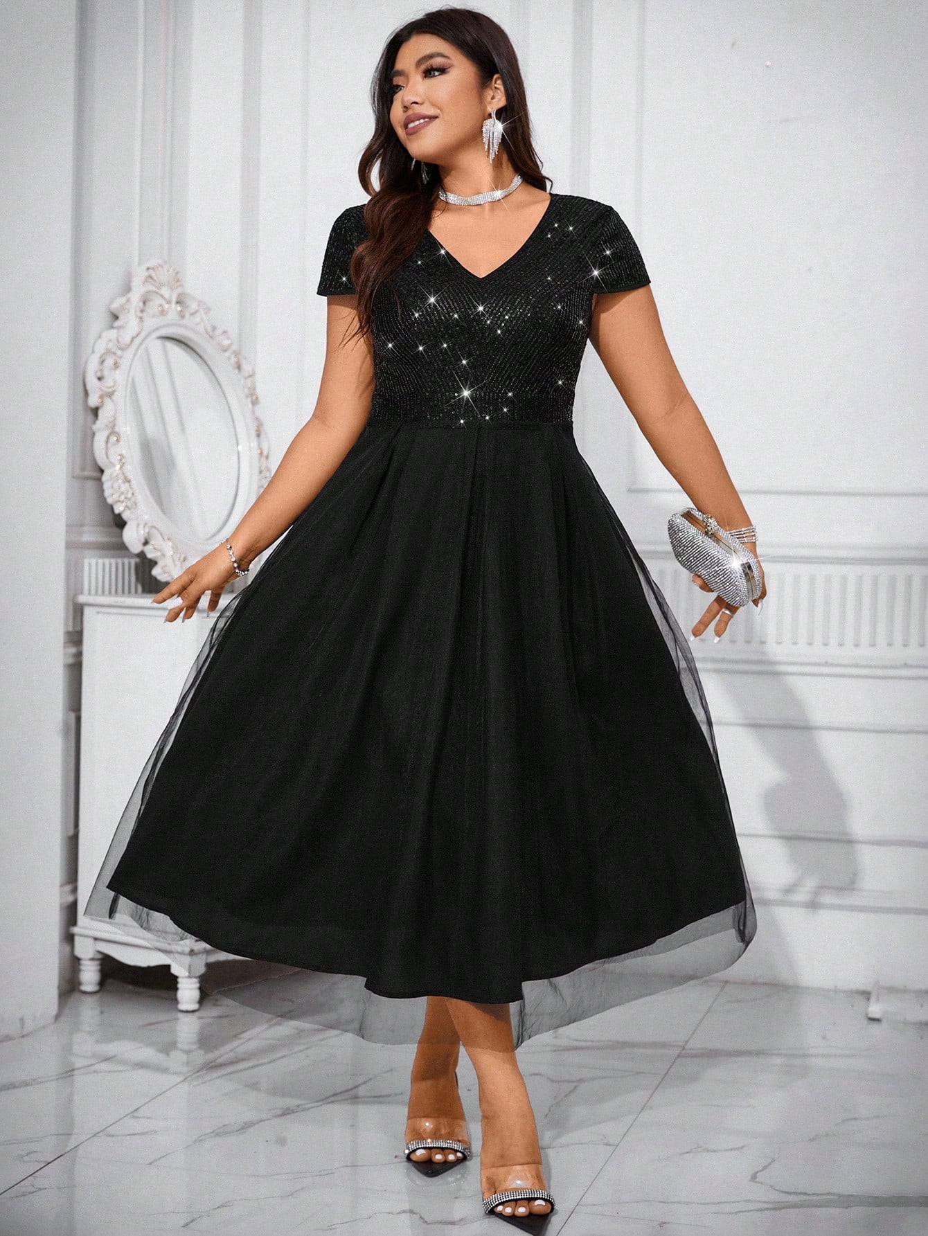 Longue robe noire paillette grande taille