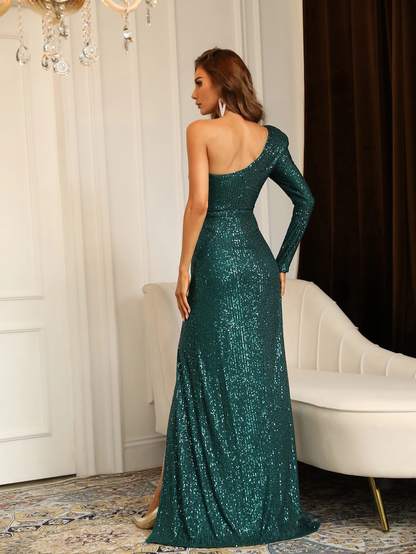 Robe de soirée longue à paillettes vue de dos