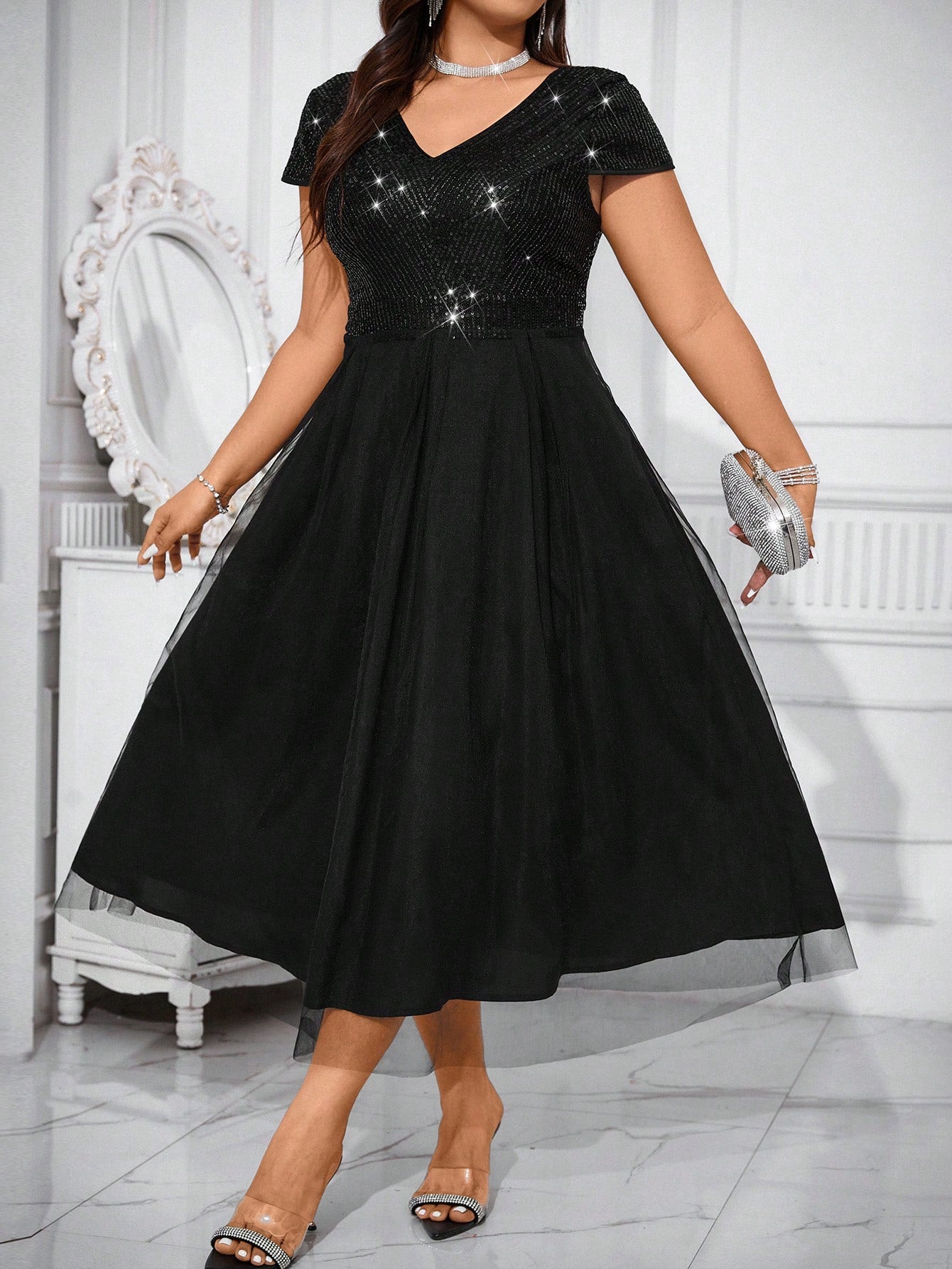 Robe longue noir et paillettes grande taille